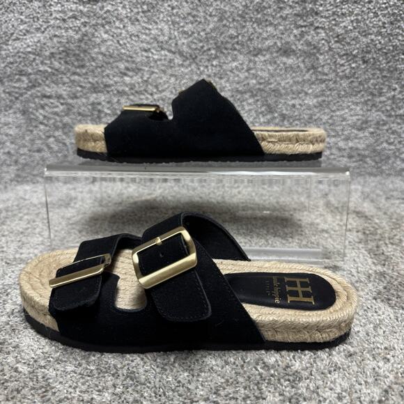 Haute Hippie Style Sandals Womens Size 6.5 Black Espadrille Double Buckle Slides - Picture 2 of 9
